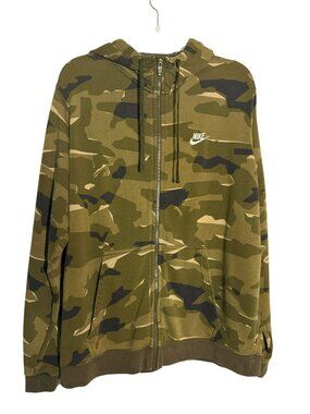 Nike Men's Camo Green Camouflage Cotton Blend Full-Zip Hoodie Size XXL